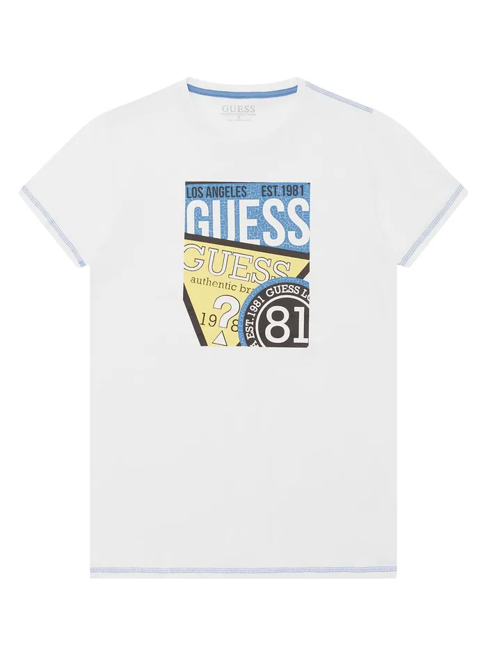 Kids Big Boy GUESS White Graphic Logo Tshirt 716