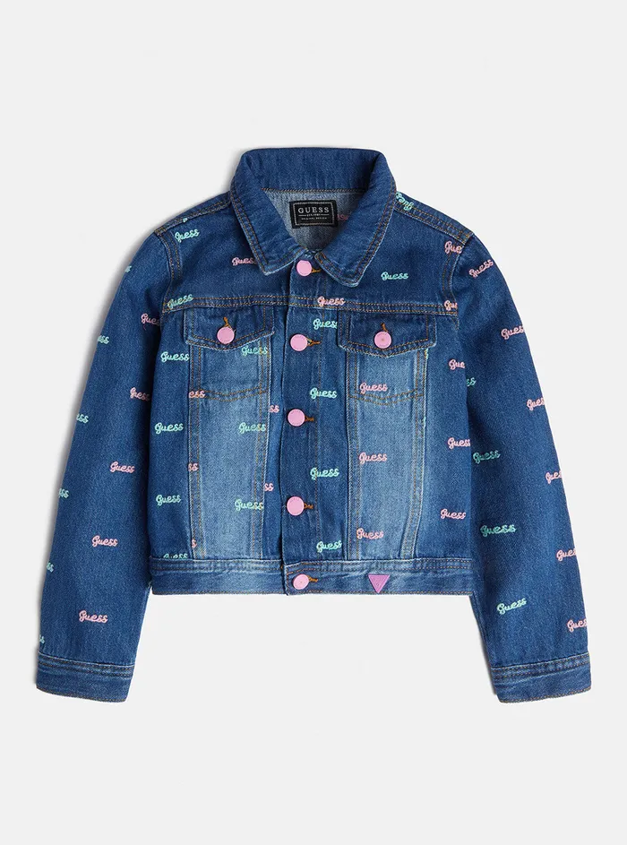 Kids Big Girl GUESS Denim Pastel Logo Jacket 716