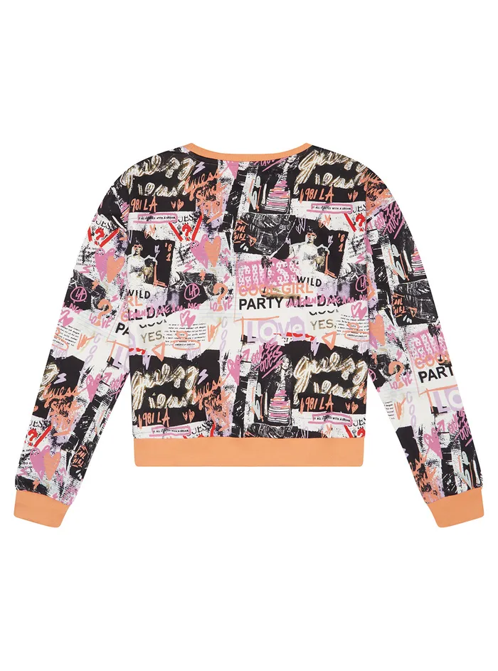Kids Big Girl GUESS Newspaper Print Logo Jumper 716