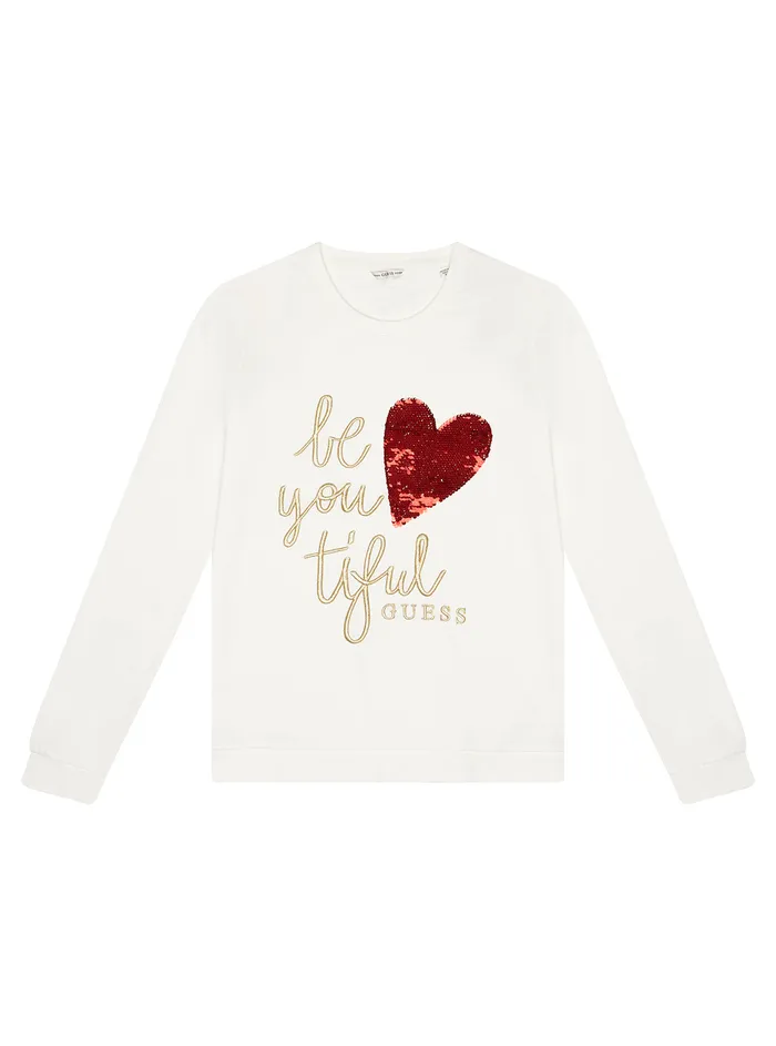 Kids Big Girl GUESS Salt White Crystal Logo Jumper 716