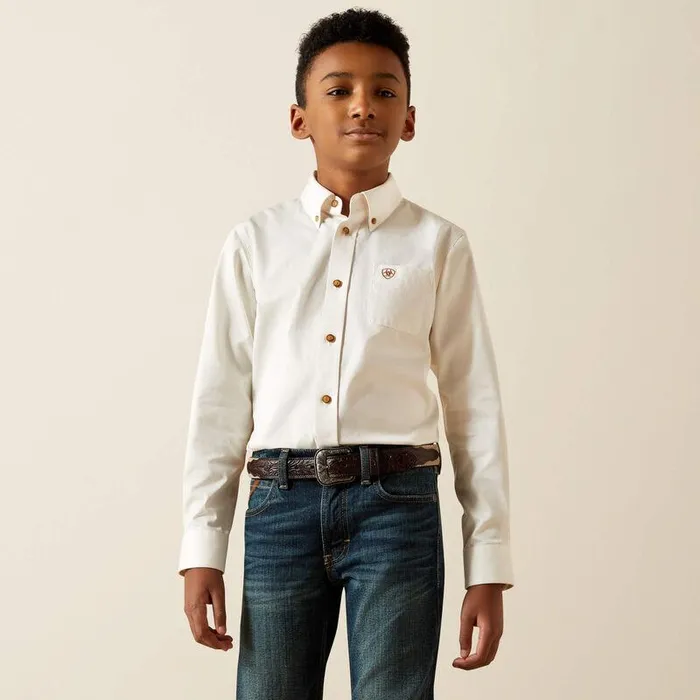 Kids Button Down Shirts Ariat Solid Twill Classic Fit Shirt White