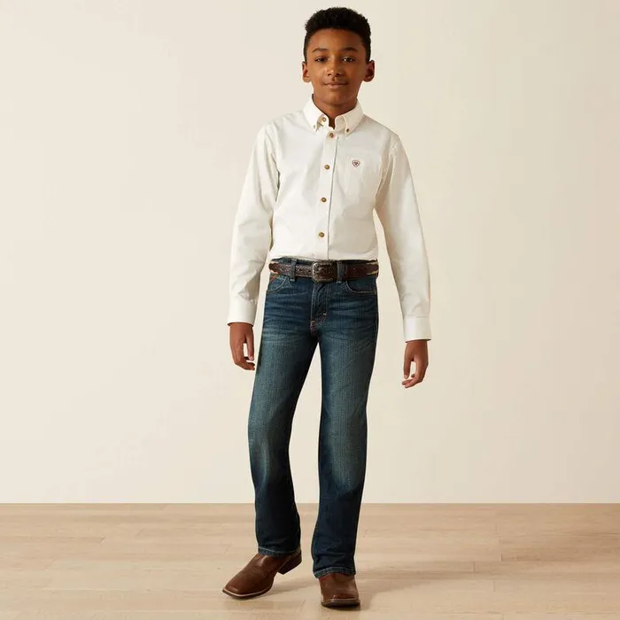 Kids Button Down Shirts Ariat Solid Twill Classic Fit Shirt White