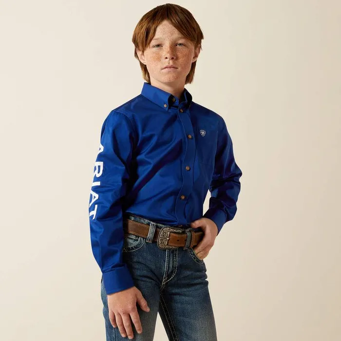 Kids Button Down Shirts Ariat Team Logo Twill Classic Fit Shirt Ultramarineandwhite