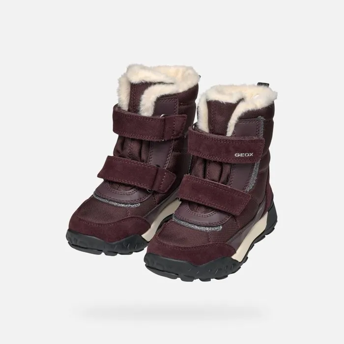 Kids Geox Ankle Boots TREKKYUP ABX GIRL Dark Burgundy Mid Calf Boots Dark Burgundy