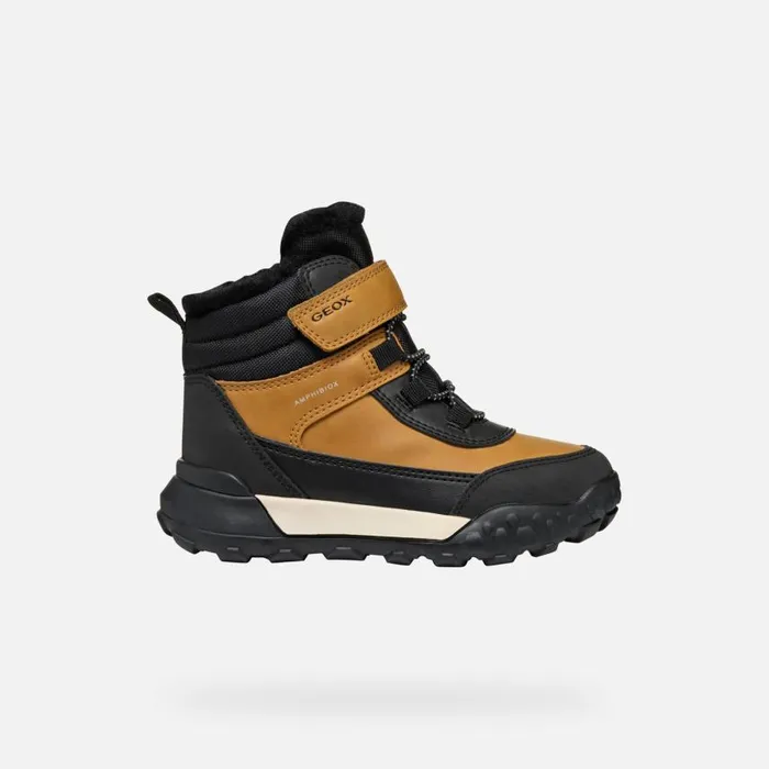 Kids Geox Ankle Boots TREKKYUP ABX JUNIOR Dark YellowBlack Waterproof Boots Dark Yellowblack