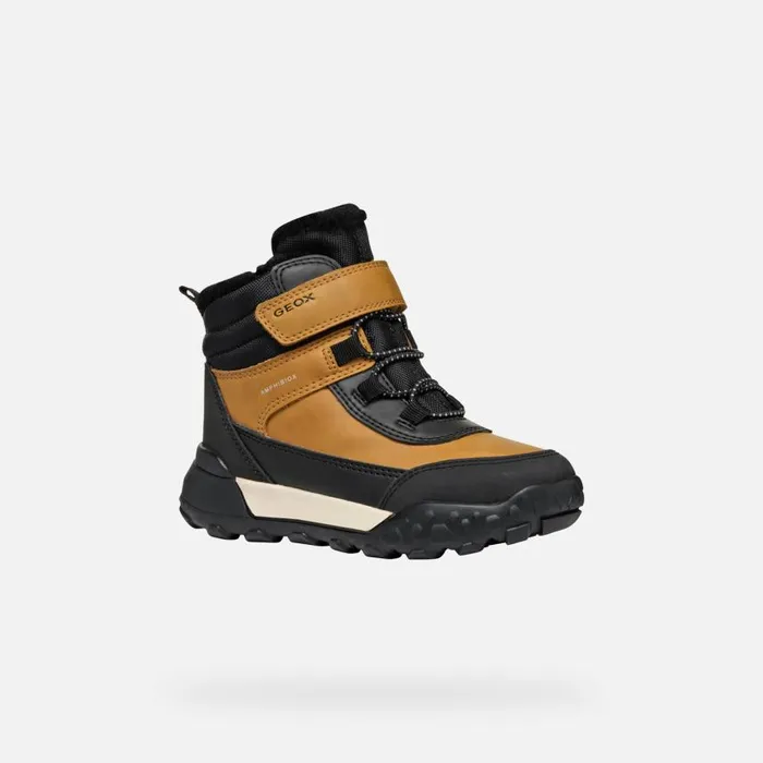 Kids Geox Ankle Boots TREKKYUP ABX JUNIOR Dark YellowBlack Waterproof Boots Dark Yellowblack