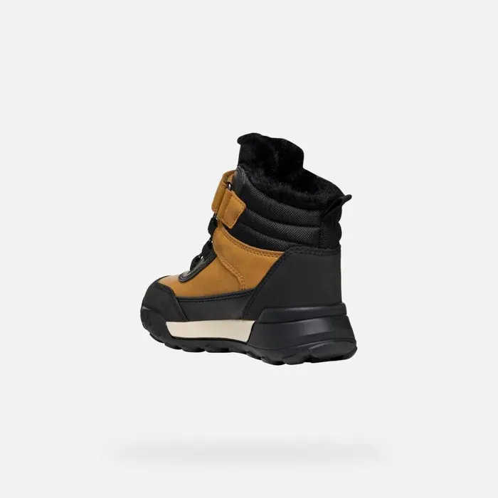 Kids Geox Ankle Boots TREKKYUP ABX JUNIOR Dark YellowBlack Waterproof Boots Dark Yellowblack