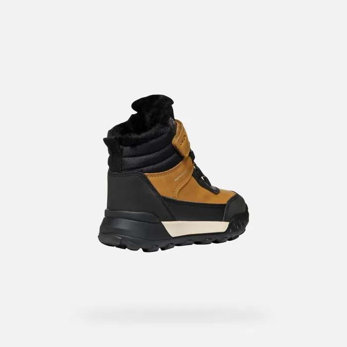 Kids Geox Ankle Boots TREKKYUP ABX JUNIOR Dark YellowBlack Waterproof Boots Dark Yellowblack