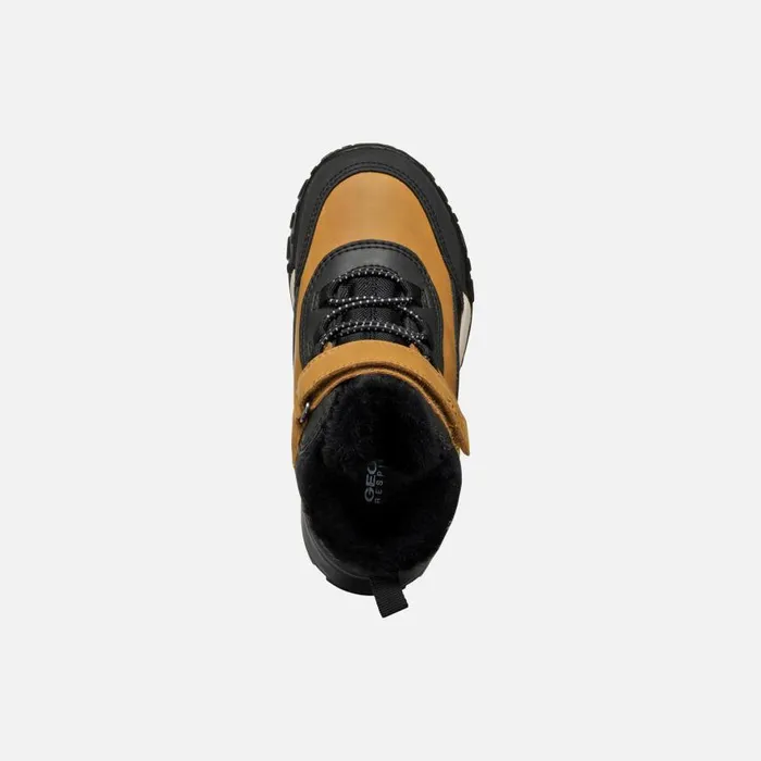 Kids Geox Ankle Boots TREKKYUP ABX JUNIOR Dark YellowBlack Waterproof Boots Dark Yellowblack