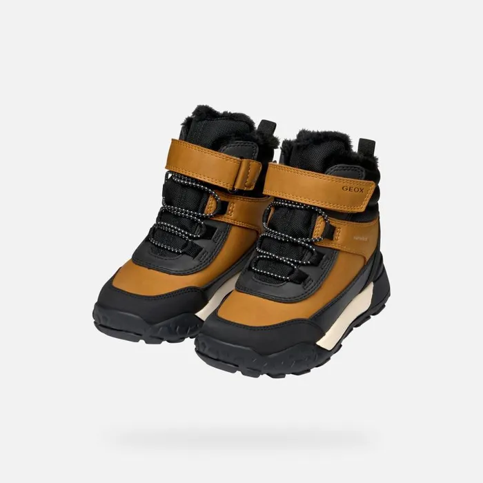 Kids Geox Ankle Boots TREKKYUP ABX JUNIOR Dark YellowBlack Waterproof Boots Dark Yellowblack