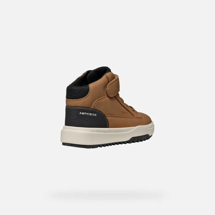 Kids Geox Boots BUNSHEE ABX BOY TobaccoBlack Waterproof Boots Tobaccoblack