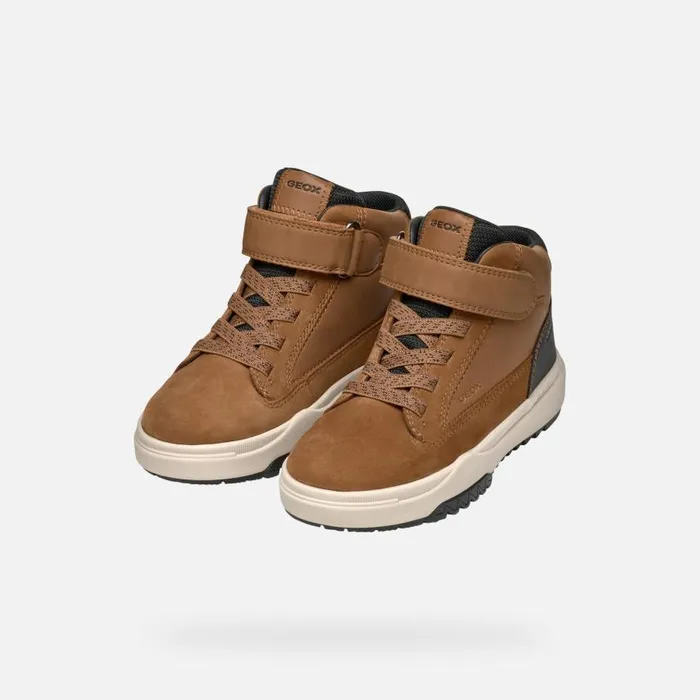 Kids Geox Boots BUNSHEE ABX BOY TobaccoBlack Waterproof Boots Tobaccoblack