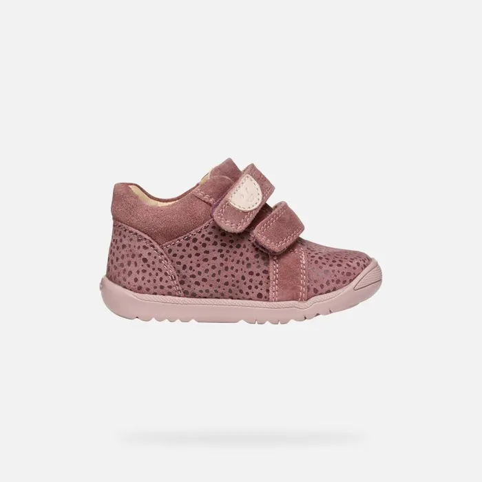 Kids Geox First Steps MACCHIA BABY GIRL Dark Rose Sneakers With Straps Dark Rose