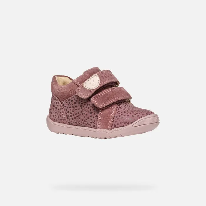 Kids Geox First Steps MACCHIA BABY GIRL Dark Rose Sneakers With Straps Dark Rose