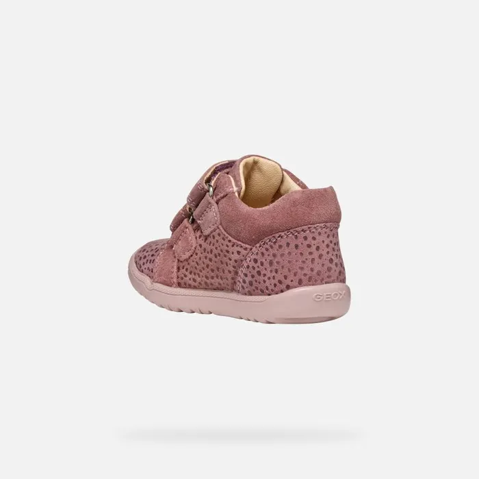 Kids Geox First Steps MACCHIA BABY GIRL Dark Rose Sneakers With Straps Dark Rose