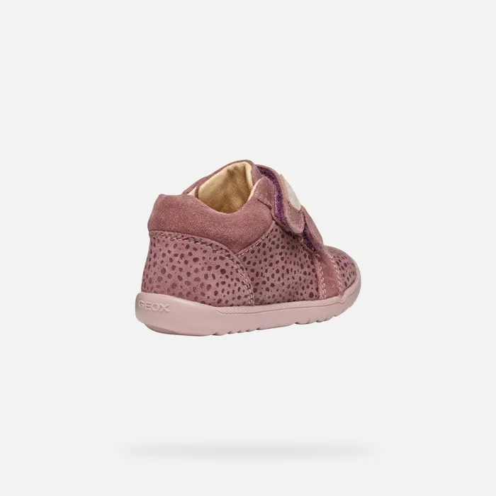 Kids Geox First Steps MACCHIA BABY GIRL Dark Rose Sneakers With Straps Dark Rose