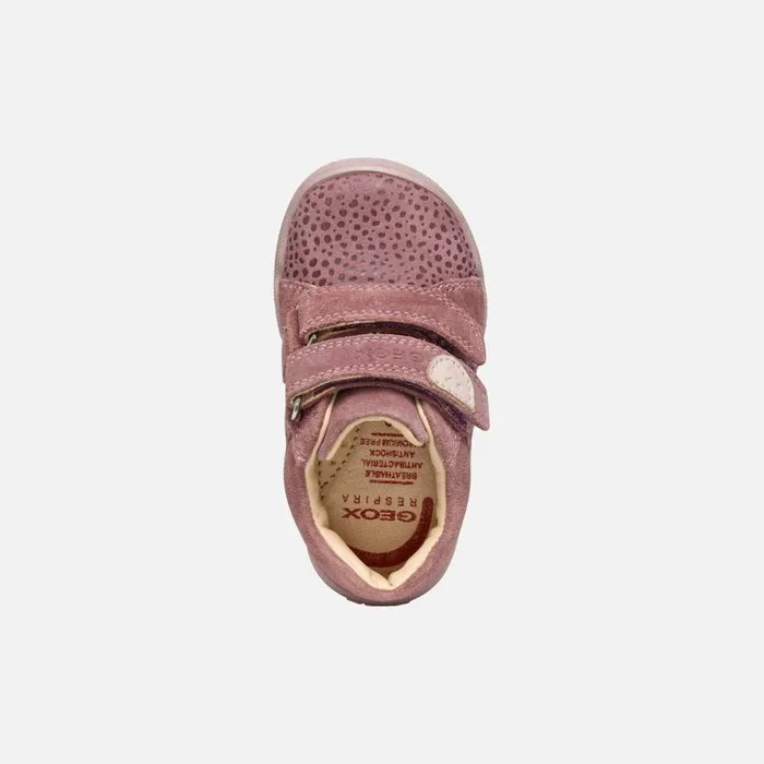 Kids Geox First Steps MACCHIA BABY GIRL Dark Rose Sneakers With Straps Dark Rose