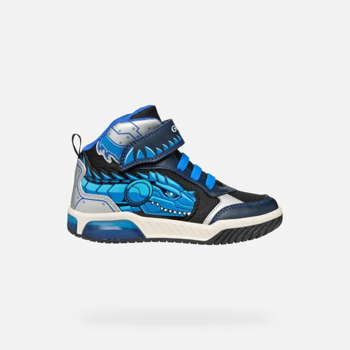 Kids Geox LightUp Shoes INEK BOY NavyTurquoise High Top Sneakers Navyturquoise