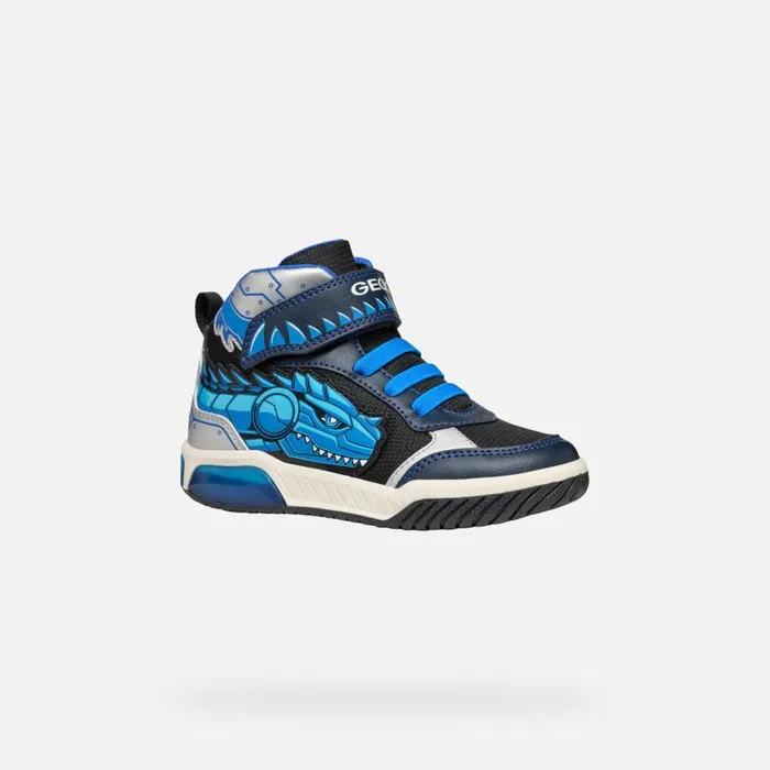 Kids Geox LightUp Shoes INEK BOY NavyTurquoise High Top Sneakers Navyturquoise