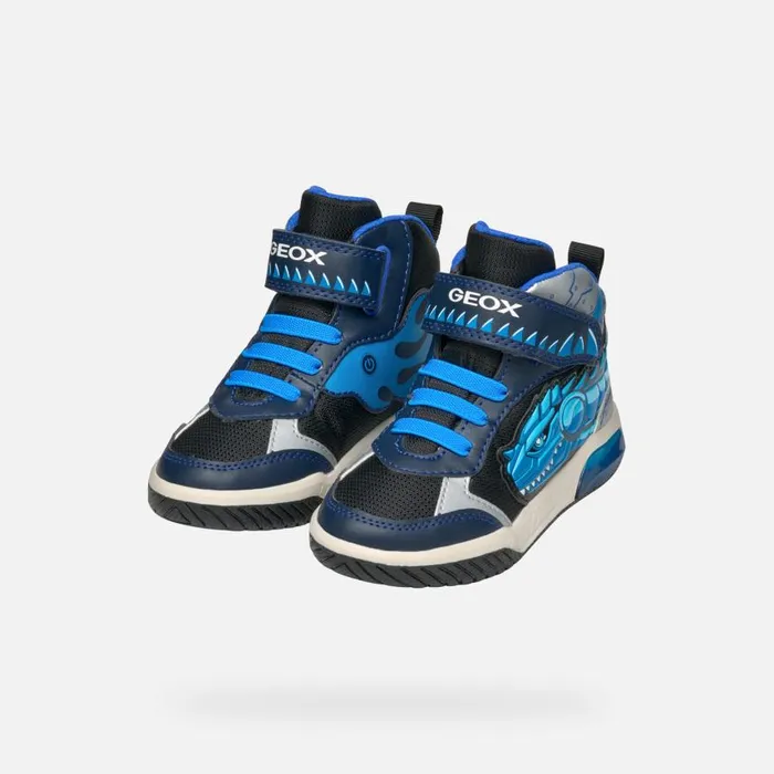 Kids Geox LightUp Shoes INEK BOY NavyTurquoise High Top Sneakers Navyturquoise