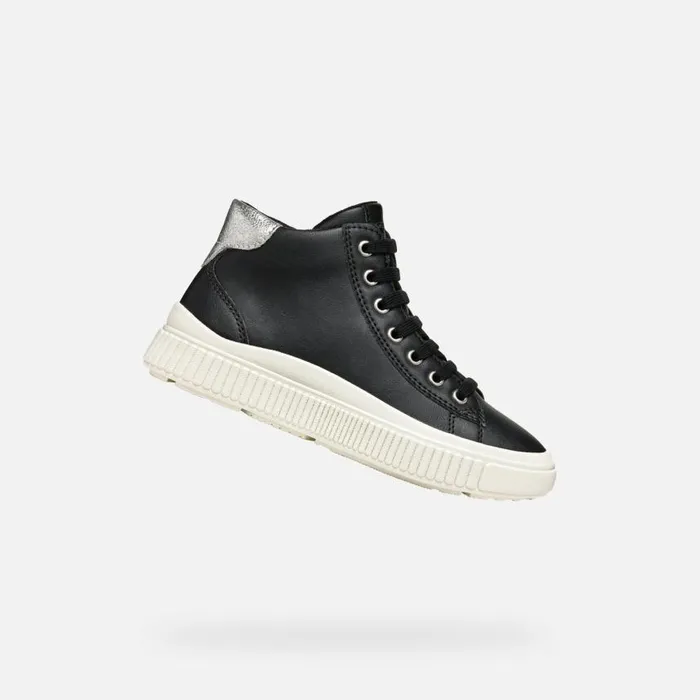 Kids Geox Sneakers LAQUINNY GIRL BlackSilver High Top Sneakers Blacksilver