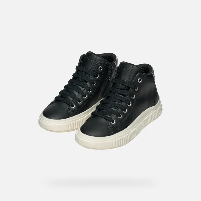 Kids Geox Sneakers LAQUINNY GIRL BlackSilver High Top Sneakers Blacksilver