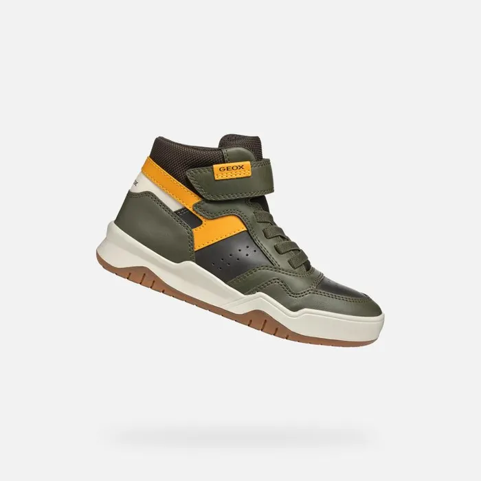 Kids Geox Sneakers PERTH BOY Dark GreenOchre Yellow High Top Sneakers Dark Greenochre Yellow