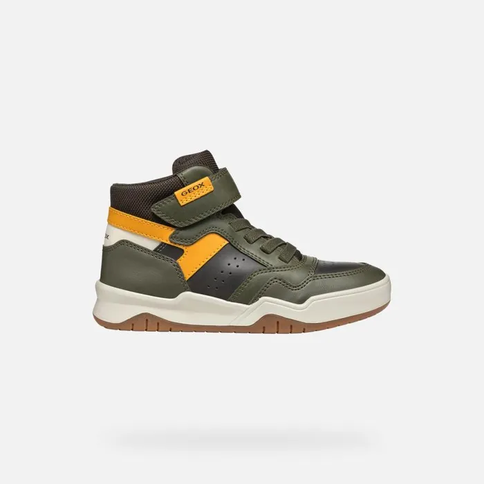 Kids Geox Sneakers PERTH BOY Dark GreenOchre Yellow High Top Sneakers Dark Greenochre Yellow