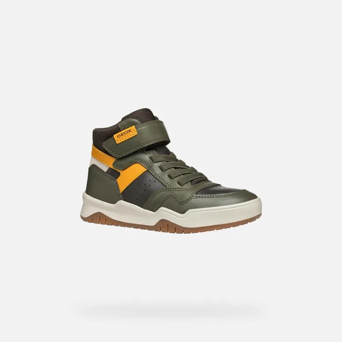 Kids Geox Sneakers PERTH BOY Dark GreenOchre Yellow High Top Sneakers Dark Greenochre Yellow