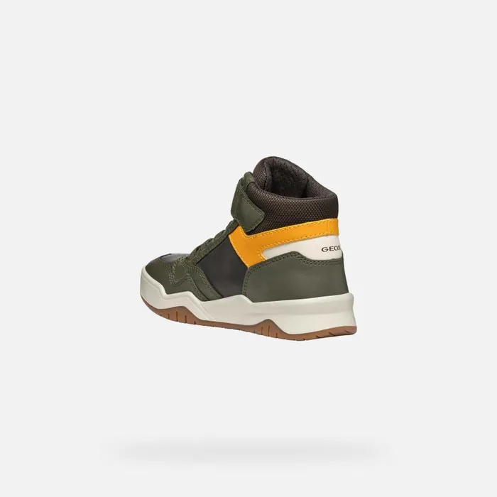 Kids Geox Sneakers PERTH BOY Dark GreenOchre Yellow High Top Sneakers Dark Greenochre Yellow