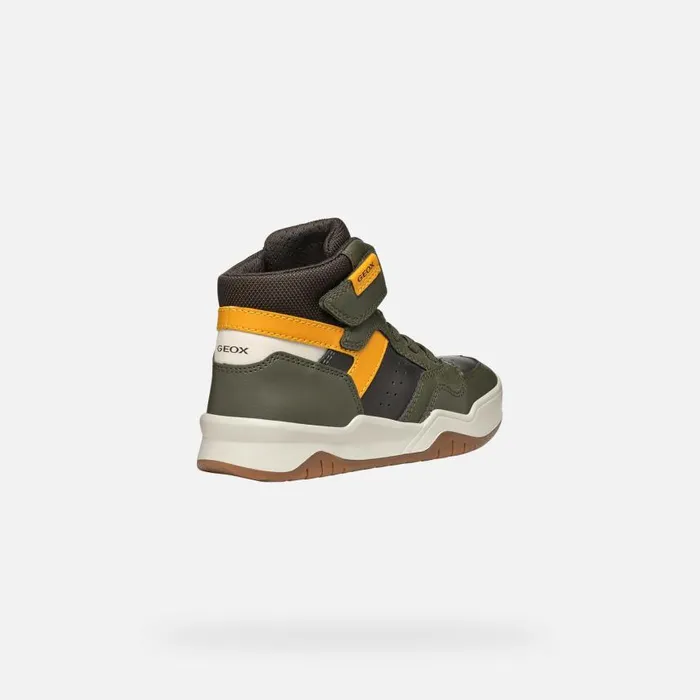 Kids Geox Sneakers PERTH BOY Dark GreenOchre Yellow High Top Sneakers Dark Greenochre Yellow