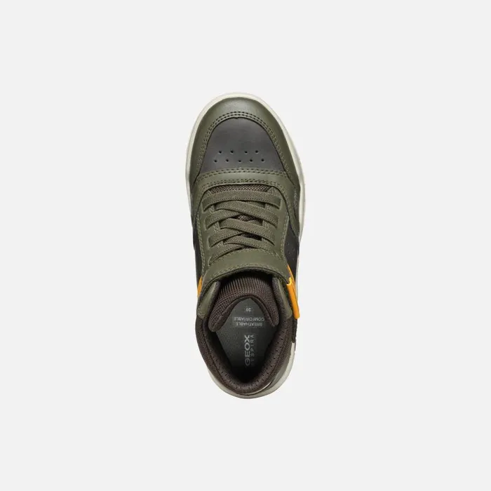 Kids Geox Sneakers PERTH BOY Dark GreenOchre Yellow High Top Sneakers Dark Greenochre Yellow