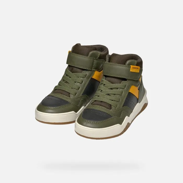 Kids Geox Sneakers PERTH BOY Dark GreenOchre Yellow High Top Sneakers Dark Greenochre Yellow
