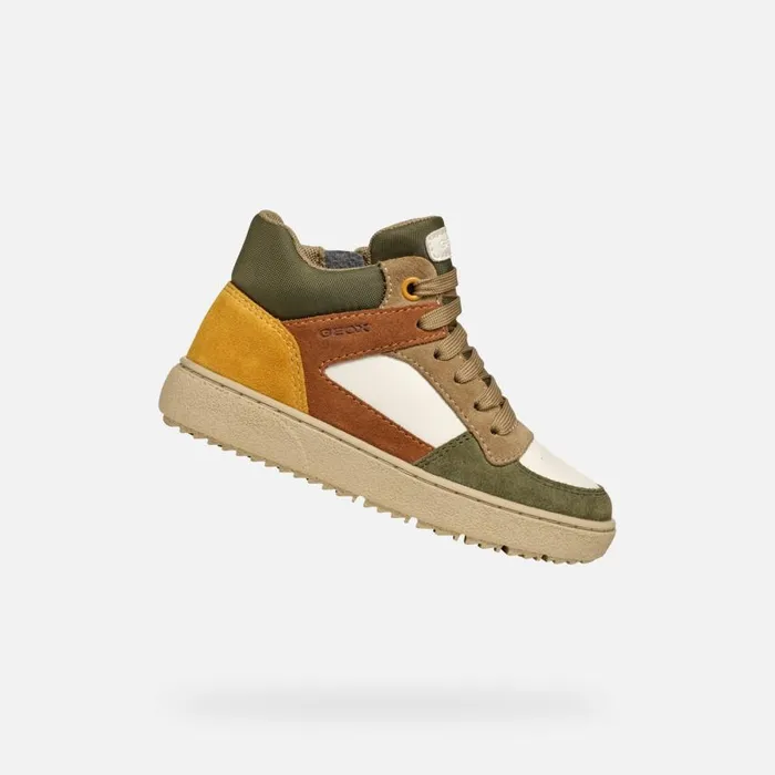 Kids Geox Sneakers THELEVEN BOY Off WhiteDark Green High Top Sneakers Off Whitedark Green