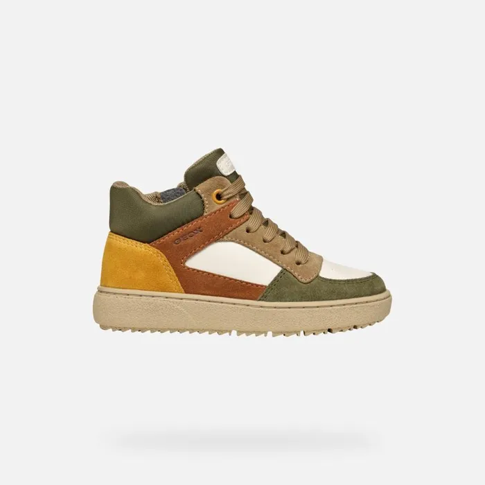 Kids Geox Sneakers THELEVEN BOY Off WhiteDark Green High Top Sneakers Off Whitedark Green