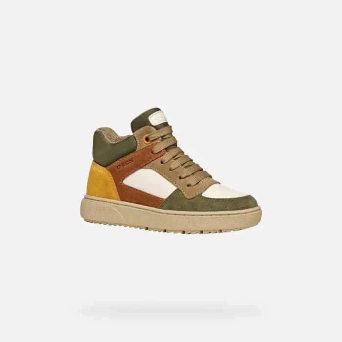 Kids Geox Sneakers THELEVEN BOY Off WhiteDark Green High Top Sneakers Off Whitedark Green