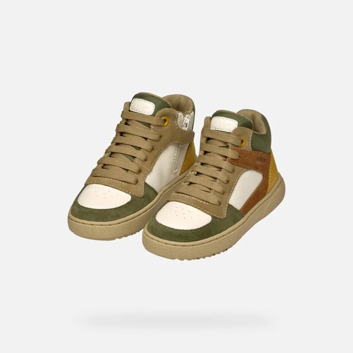 Kids Geox Sneakers THELEVEN BOY Off WhiteDark Green High Top Sneakers Off Whitedark Green
