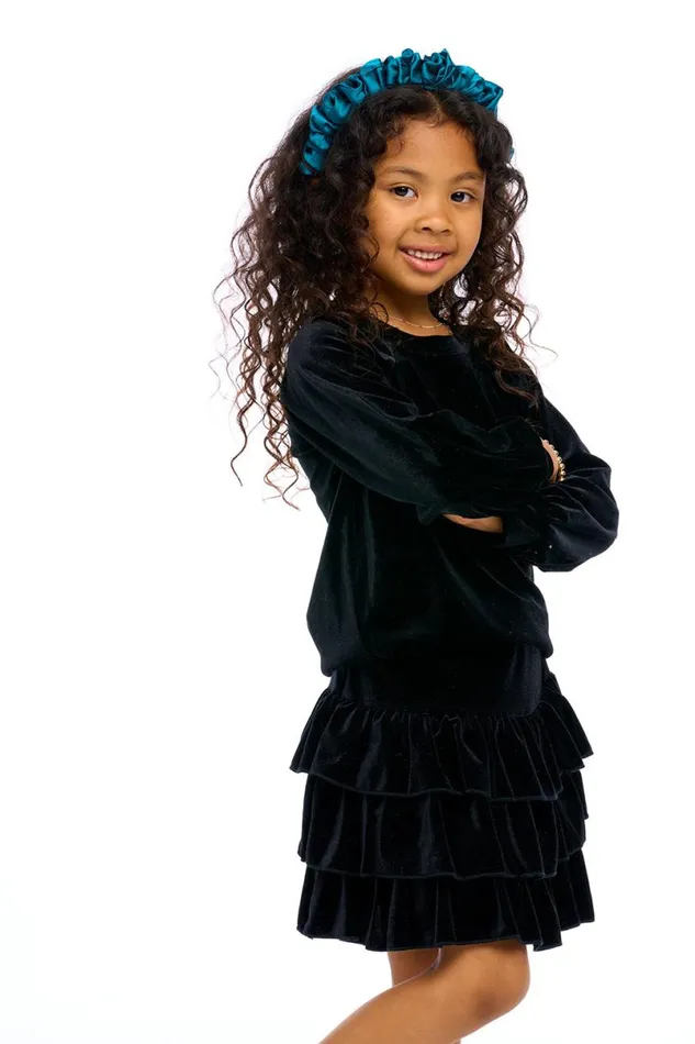 Kids Girls Chaser Brand Stretch Velvet Blouson Sleeve Raglan