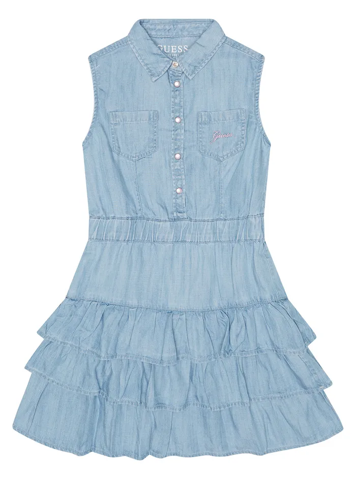 Kids Little Girl GUESS Light Blue Wash Denim Dress 27