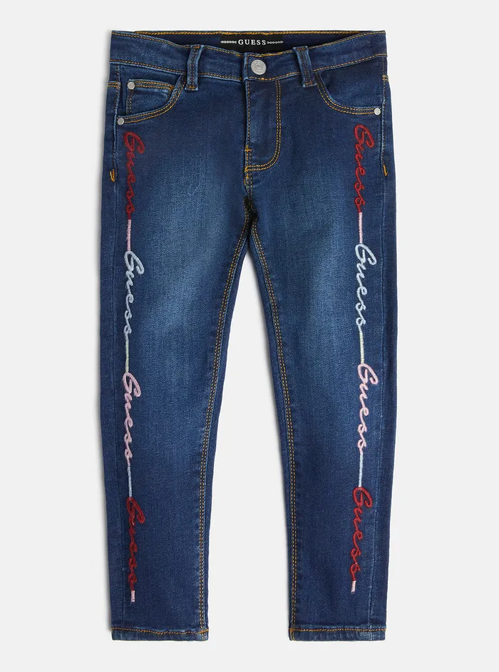 Kids Little Girl GUESS Rainbow Embroidered Denim Skinny Pants 27