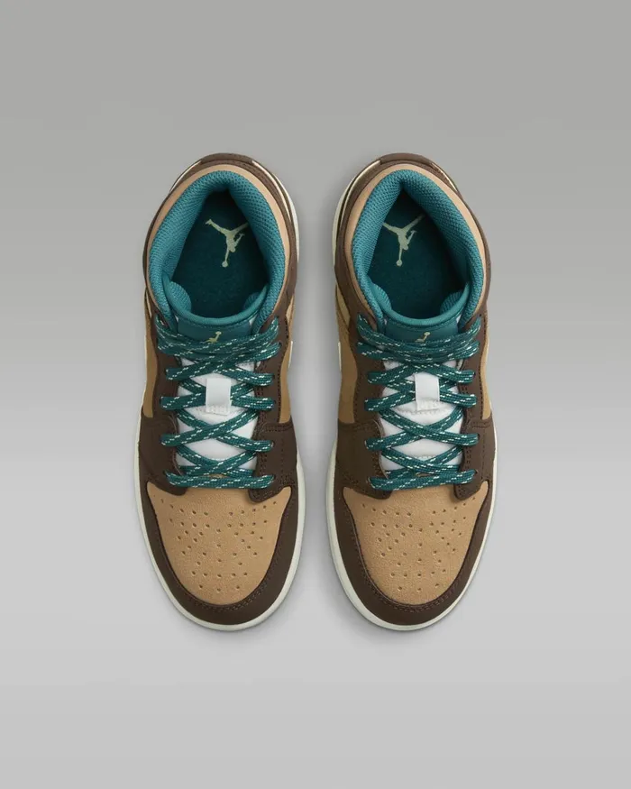 Kids Nike Jordan Air Jordan 1 Mid SE Brownale Browntwineluminous Green