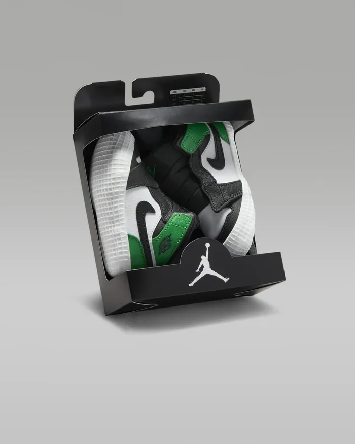 Kids Nike Jordan Jordan 1 Blackwhitelucky Green