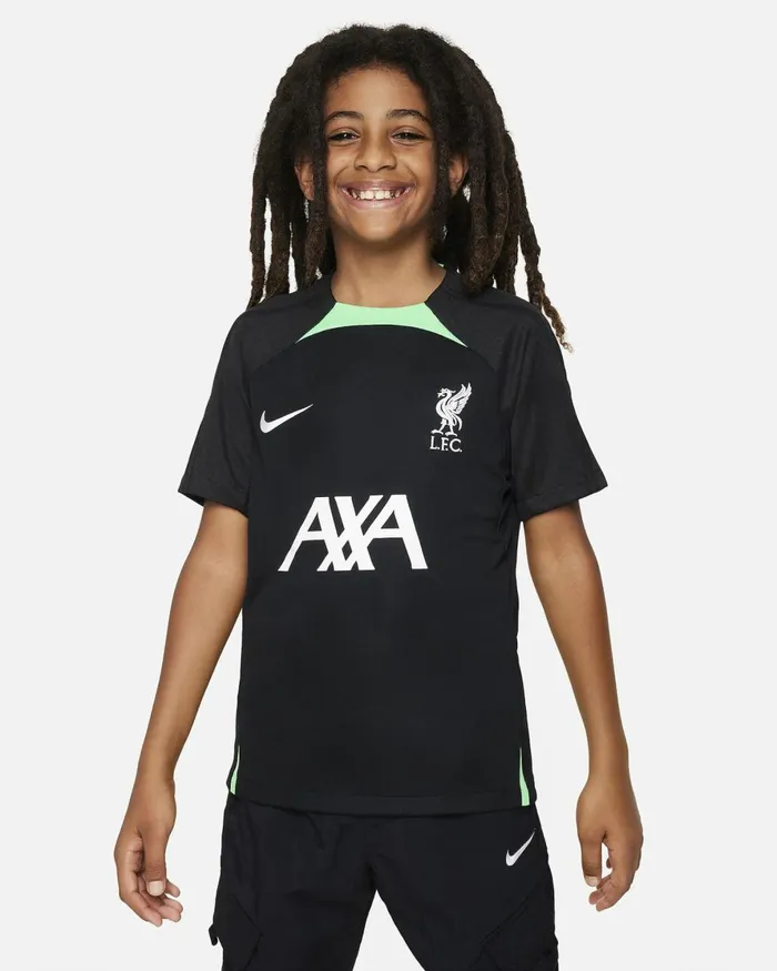Kids Nike Tops And TShirts Liverpool FC Strike Blackpoison Greenwhite