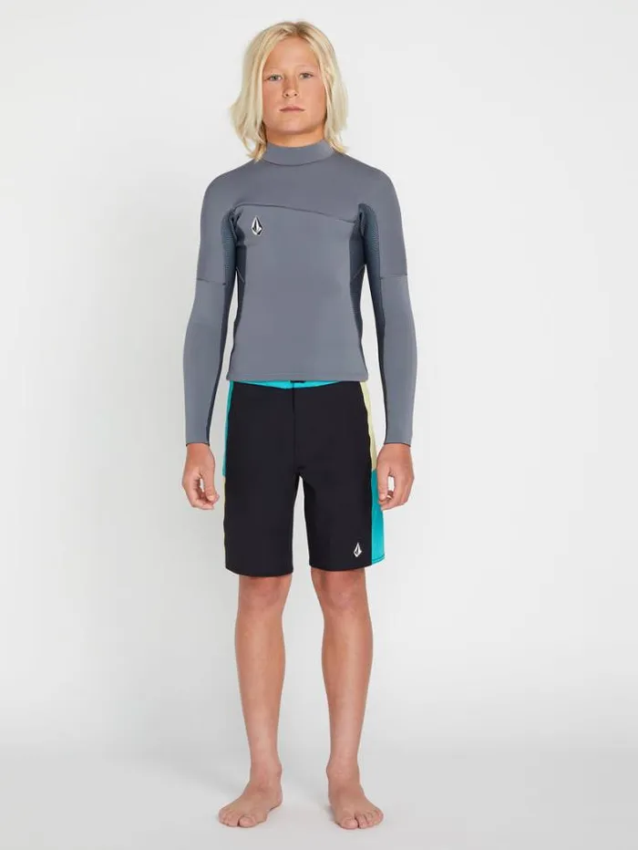 Kids Rashguards Volcom Big Boys Modulator 2mm Long Sleeve Wetsuit Jacket 8211 Charcoal