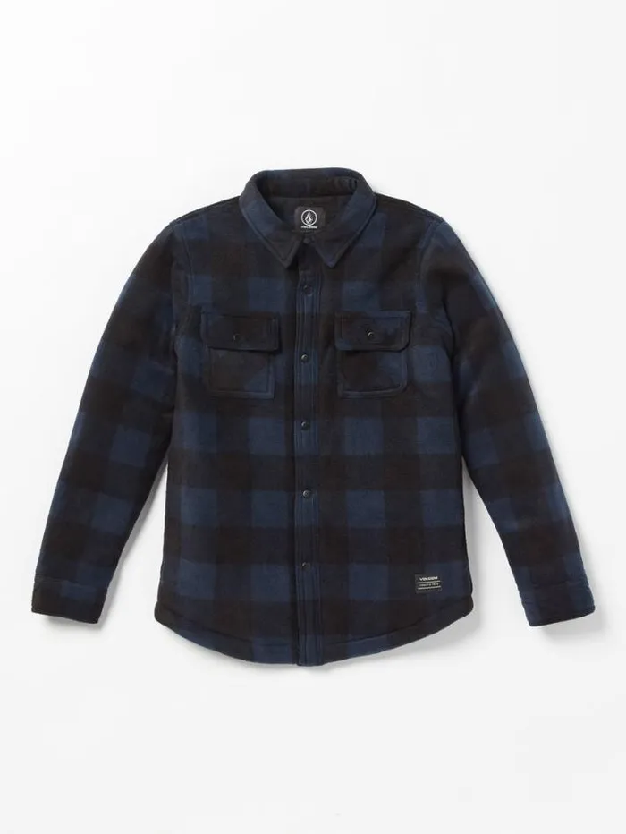 Kids Shirts and Flannels Volcom Big Boys Bowered Fleece Flannel 8211 Navy