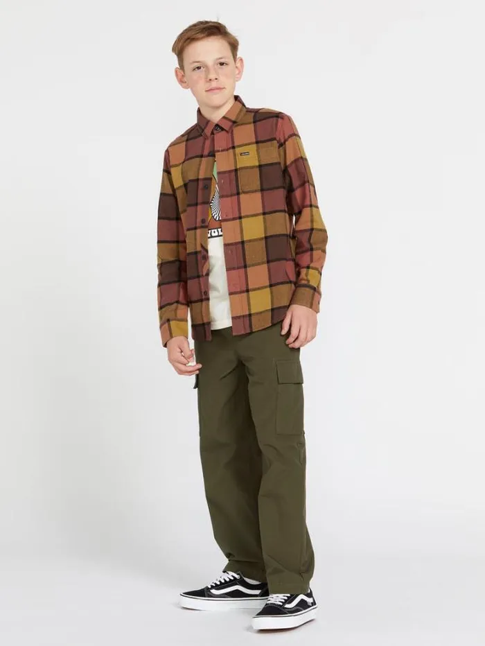 Kids Shirts and Flannels Volcom Big Boys Caden Plaid Flannel 8211 Burro Brown