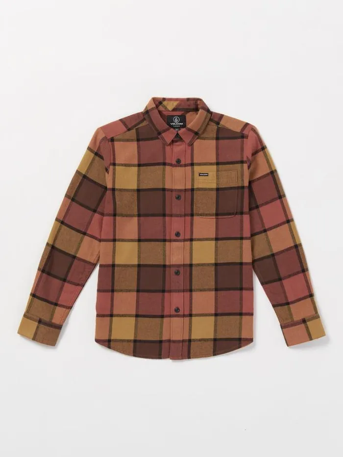 Kids Shirts and Flannels Volcom Big Boys Caden Plaid Flannel 8211 Burro Brown