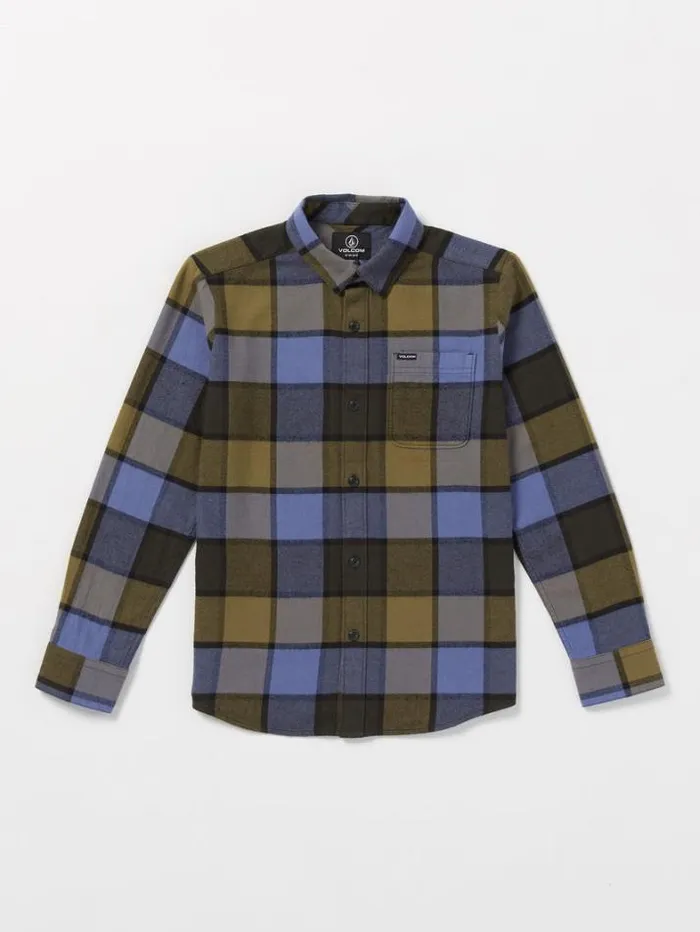 Kids Shirts and Flannels Volcom Big Boys Caden Plaid Flannel 8211 Rinsed Black
