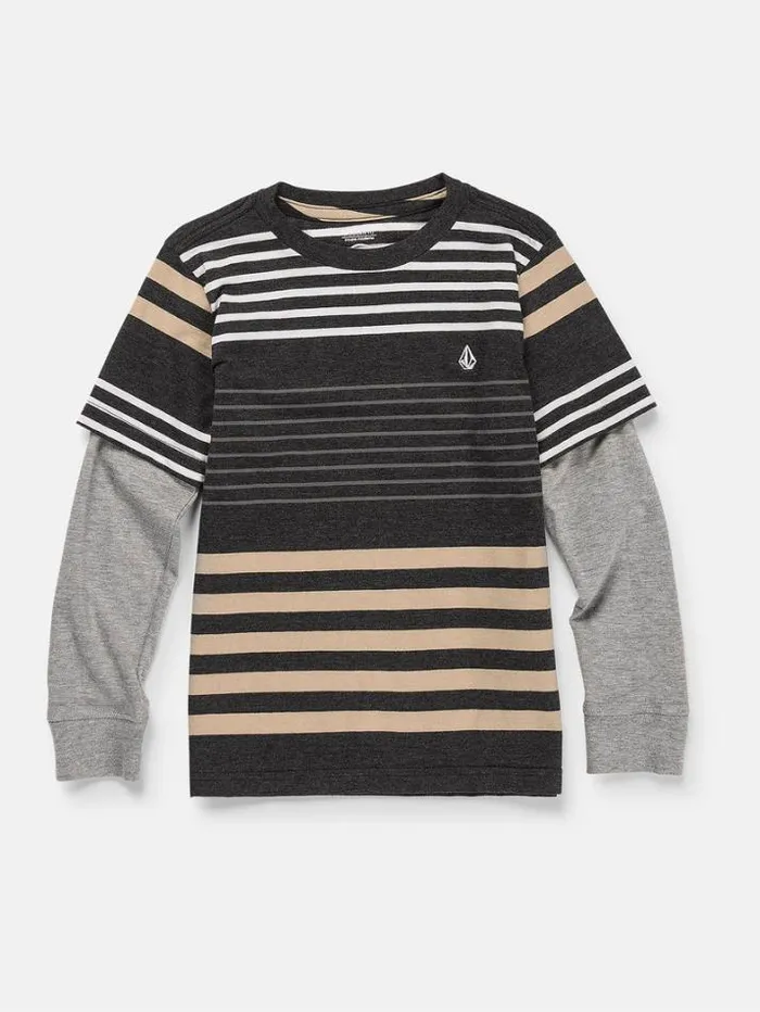 Kids Shirts and Flannels Volcom Little Boys Beam Stone Twofer Long Sleeve Shirt 8211 Dark Black Heather