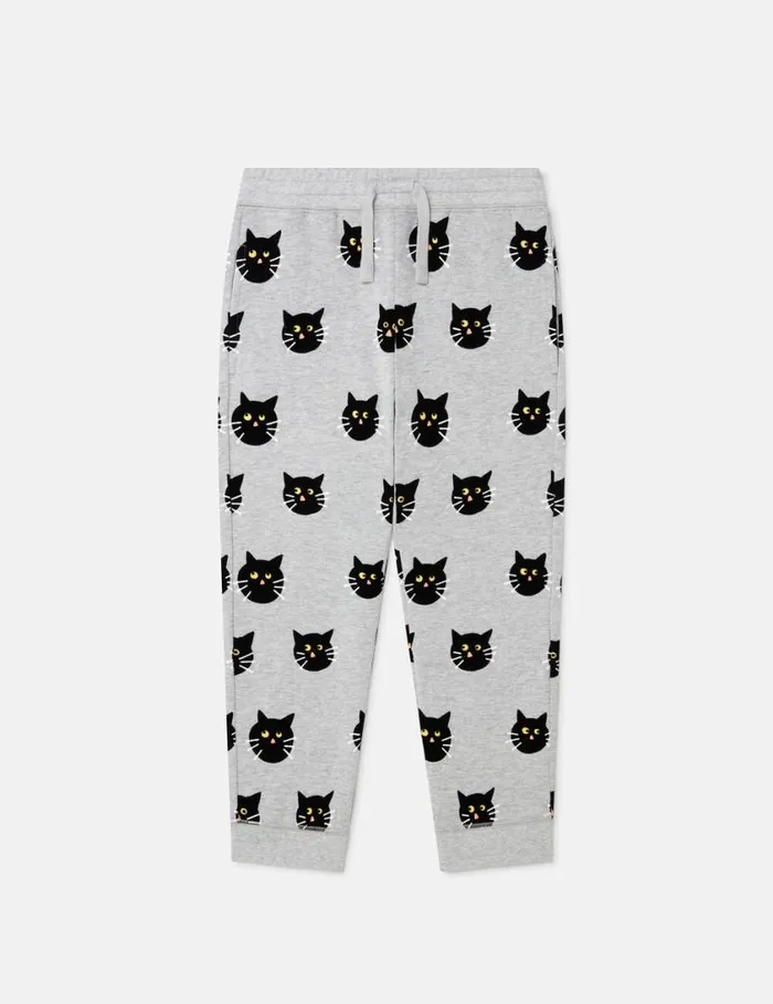 Kids Spooky Cat Pattern Joggers Grey Stella McCartney Pants and Shorts